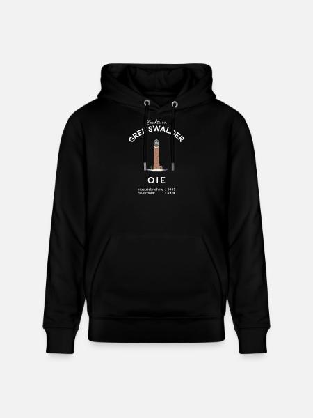 Wyspa ochrony ptaków Greifswalder Oie, latarnia morska - Ekologiczna bluza z kapturem typu unisex Stanley/Stella CRUISER  - czarny