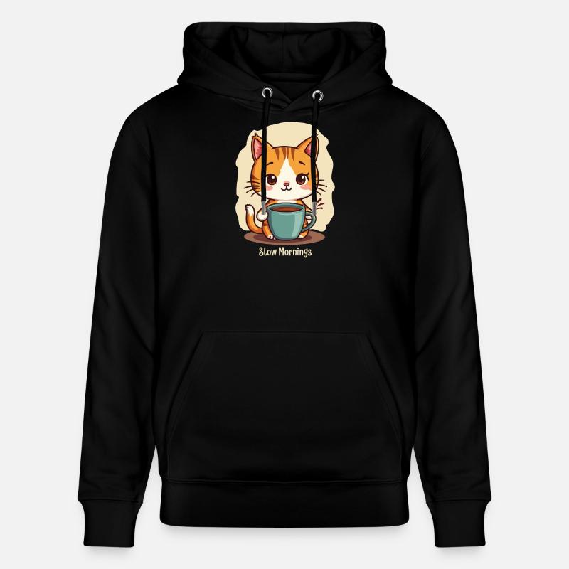 Langsame Morgenkatze mit Kaffee - Stanley/Stella Unisex Bio-Hoodie CRUISER  - Schwarz
