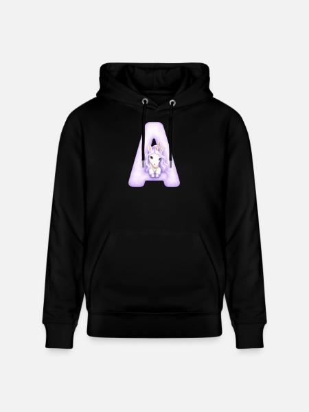 Buchstabe A Lila Einhorn - Stanley/Stella Unisex Bio-Hoodie CRUISER - Schwarz