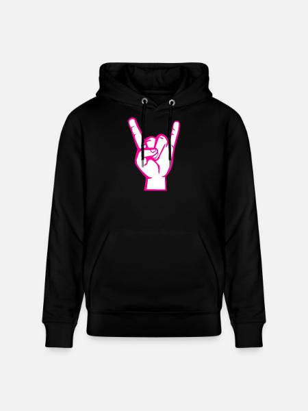 Hand with Rock- Metal -Satan Symbol Pink - Stanley/Stella CRUISER Unisex Organic Hoodie - black