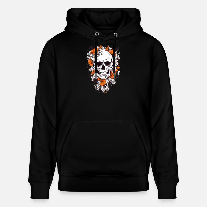 Crâne avec des fleurs - Sweat à capuche bio CRUISER Stanley/Stella Unisexe - noir