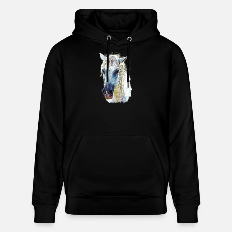 Cheval camarguais en Pastel Fluide - Sweat à capuche bio CRUISER Stanley/Stella Unisexe - noir