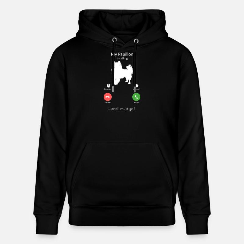 Papillon Dog Calling Smartphone Interface - Stanley/Stella CRUISER Unisex Organic Hoodie - black