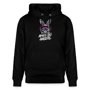 Apres Ski Haserl Hüttengaudi Skifahrerin Skihaserl - Stanley/Stella Unisex Bio-Hoodie CRUISER  - Schwarz - Vorne - Alina (178cm) & Michal (187cm)