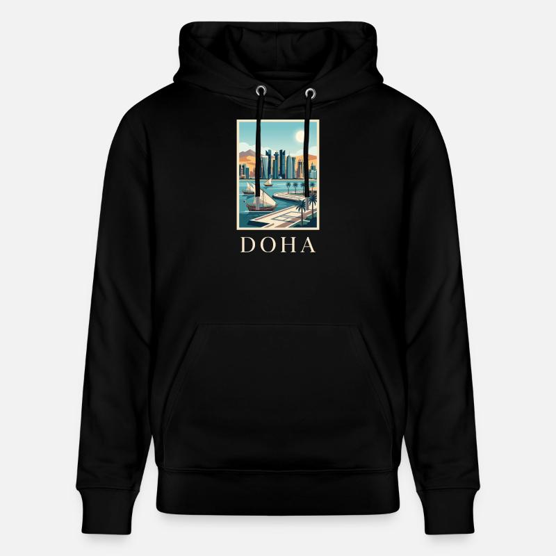 Doha Waterfront Cityscape Katar Reiseplakat - Stanley/Stella Unisex Bio-Hoodie CRUISER  - Schwarz