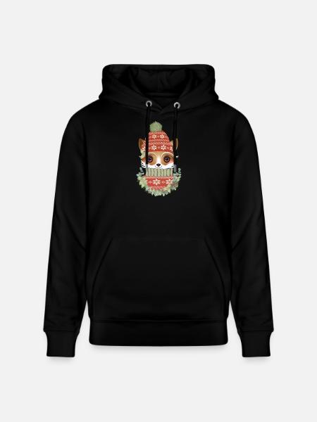 niedlicher Fuchs mit Pullover,Bommelmütze & Kranz - Stanley/Stella Unisex Bio-Hoodie CRUISER - Schwarz