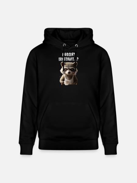 Grumpy raccoon with coffee saying morning grouch - Stanley/Stella CRUISER Unisex Organic Hoodie - black