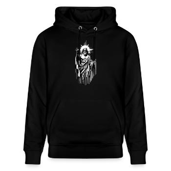 StreetArt Gott im Banksy Stil - Stanley/Stella Unisex Bio-Hoodie CRUISER  - Schwarz - Vorne - Alina (178cm) & Michal (187cm)
