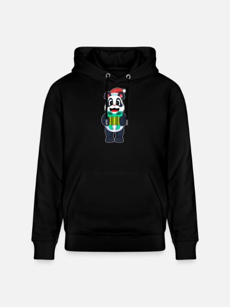 Panda Christmas Santa Hat - Stanley/Stella CRUISER Unisex Organic Hoodie - black