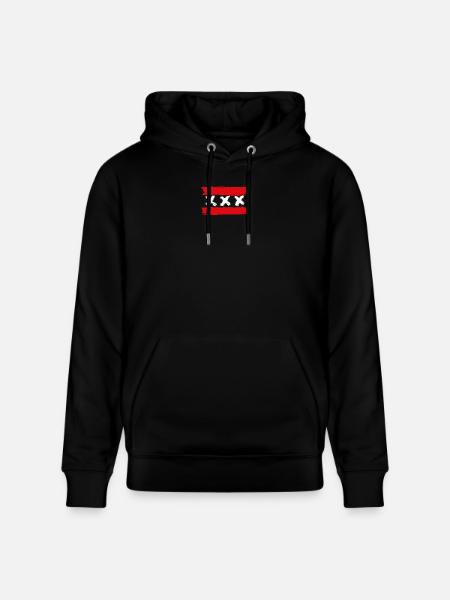 Three White Xs on Red Brushstrokes - Stanley/Stella CRUISER Unisex Organic Hoodie - black