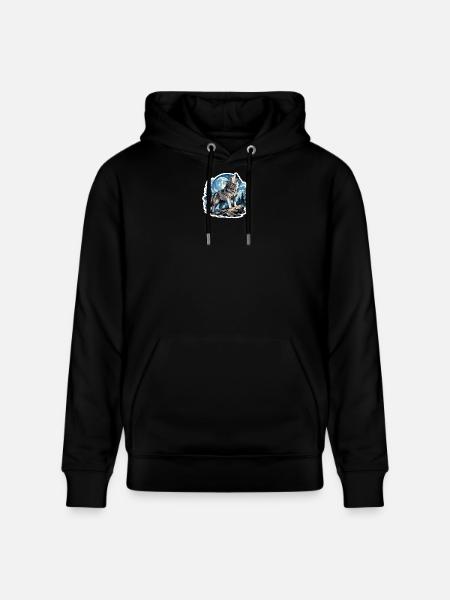 Wolf Singing Under the Moon - Stanley/Stella CRUISER Unisex Organic Hoodie - black