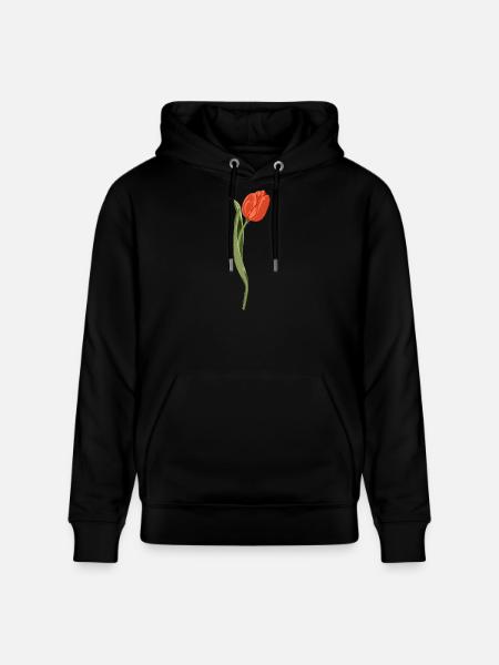 Vivid Red Tulip Illustration - Stanley/Stella CRUISER Unisex Organic Hoodie - black