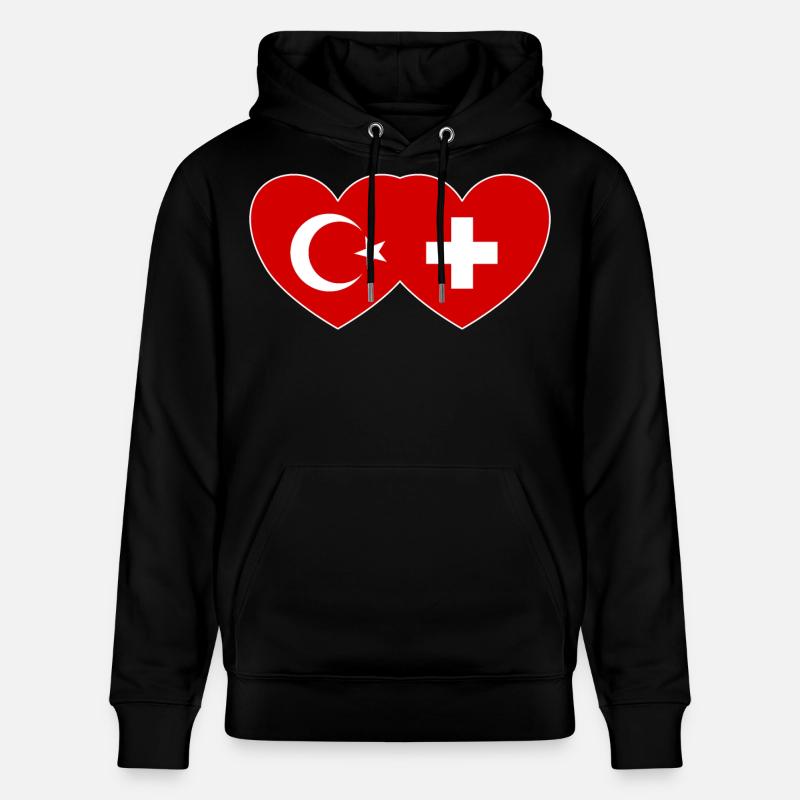 Turquie Suisse drapeau cœur uni - Sweat à capuche bio CRUISER Stanley/Stella Unisexe - noir