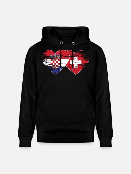 Croatia Switzerland flag heart used - Stanley/Stella CRUISER Unisex Organic Hoodie - black