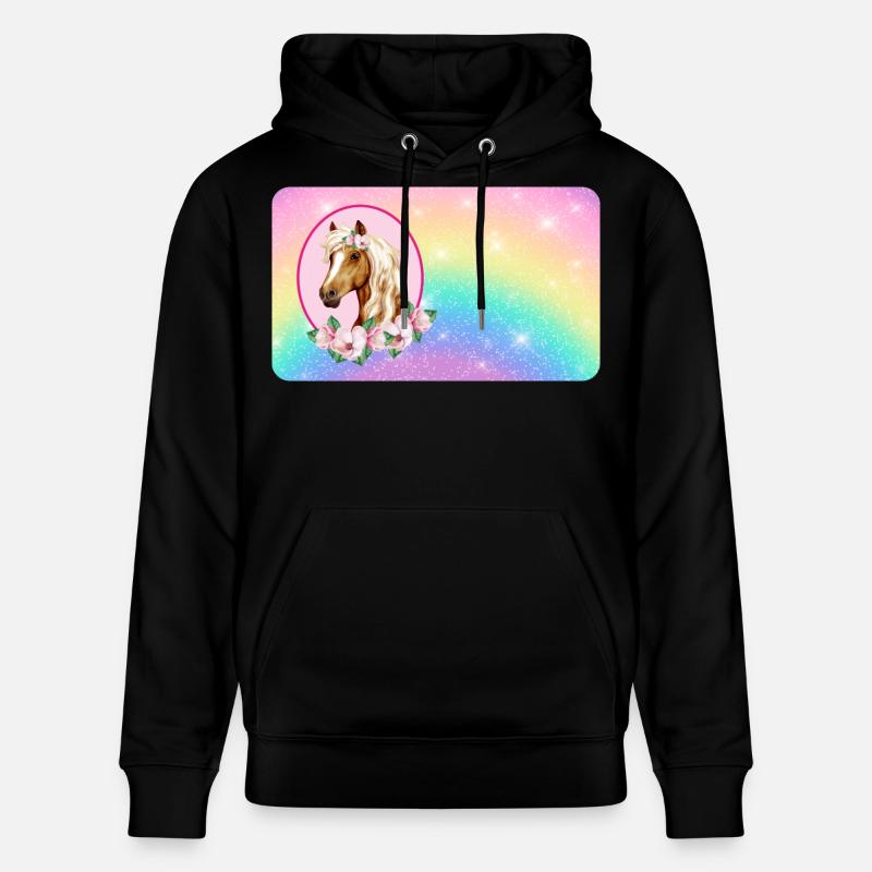Pferd mit Blumen und Glitter Regenbogen - Stanley/Stella Unisex Bio-Hoodie CRUISER - Schwarz