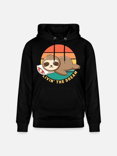 Funny Happy Lazy Sleeping Sloth Livin' the Dream - Stanley/Stella CRUISER Unisex Organic Hoodie - black