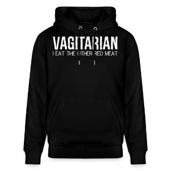 vegetarisch esse ich das andere rote Fleisch - Stanley/Stella Unisex Bio-Hoodie CRUISER  - Schwarz - Vorne - Alina (178cm) & Michal (187cm)