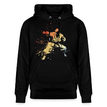 Karate Junge Grafik - Stanley/Stella Unisex Bio-Hoodie CRUISER  - Schwarz - Vorne - Alina (178cm) & Michal (187cm)