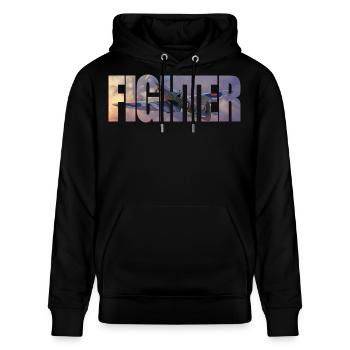 Fighter Spitfire - Stanley/Stella Unisex Bio-Hoodie CRUISER  - Schwarz - Vorne - Alina (178cm) & Michal (187cm)