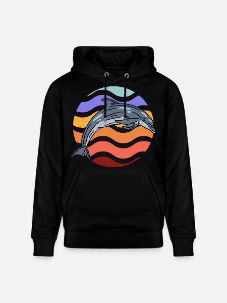 Dolphin in wave pattern - Stanley/Stella CRUISER Unisex Organic Hoodie - black