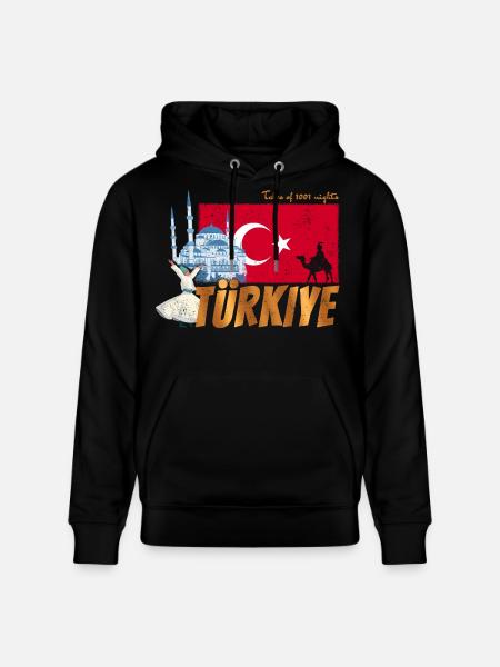 Türkiye Istanbul Vintage Flaga Turcja Sovenir - Ekologiczna bluza z kapturem typu unisex Stanley/Stella CRUISER  - czarny