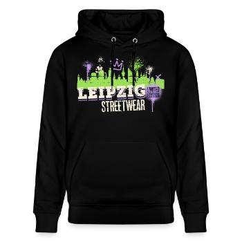 Leipzig Skyline City Germany Graffiti Art - Stanley/Stella CRUISER Unisex Organic Hoodie - black - Front - Alina (178cm) & Michal (187cm)