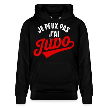 Ich kann nicht, ich habe Judo, Humor, Judoka. - Stanley/Stella Unisex Bio-Hoodie CRUISER  - Schwarz - Vorne - Alina (178cm) & Michal (187cm)