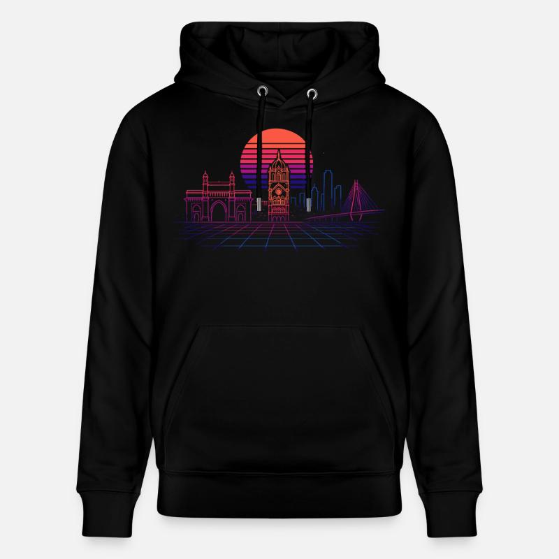 Neon Synthwave City Skyline - Mumbai - Sweat à capuche bio CRUISER Stanley/Stella Unisexe - noir