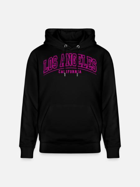 Los Angeles Neon Pink Lettering - Stanley/Stella CRUISER Unisex Organic Hoodie - black