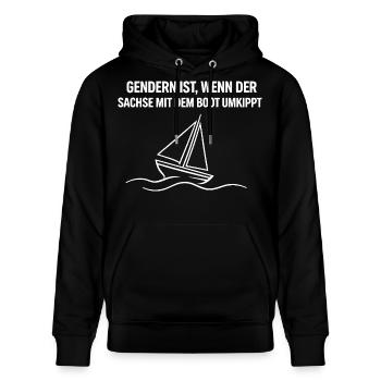 Gendern Sachse Boot - Stanley/Stella Unisex Bio-Hoodie CRUISER  - Schwarz - Vorne - Alina (178cm) & Michal (187cm)