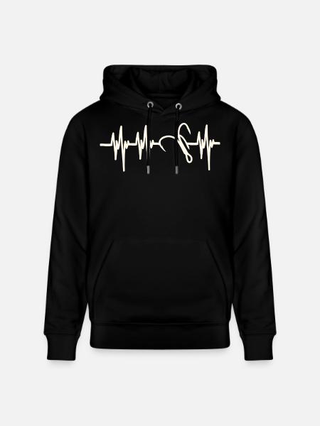 Heartbeat Fish Hook - Stanley/Stella CRUISER Unisex Organic Hoodie - black