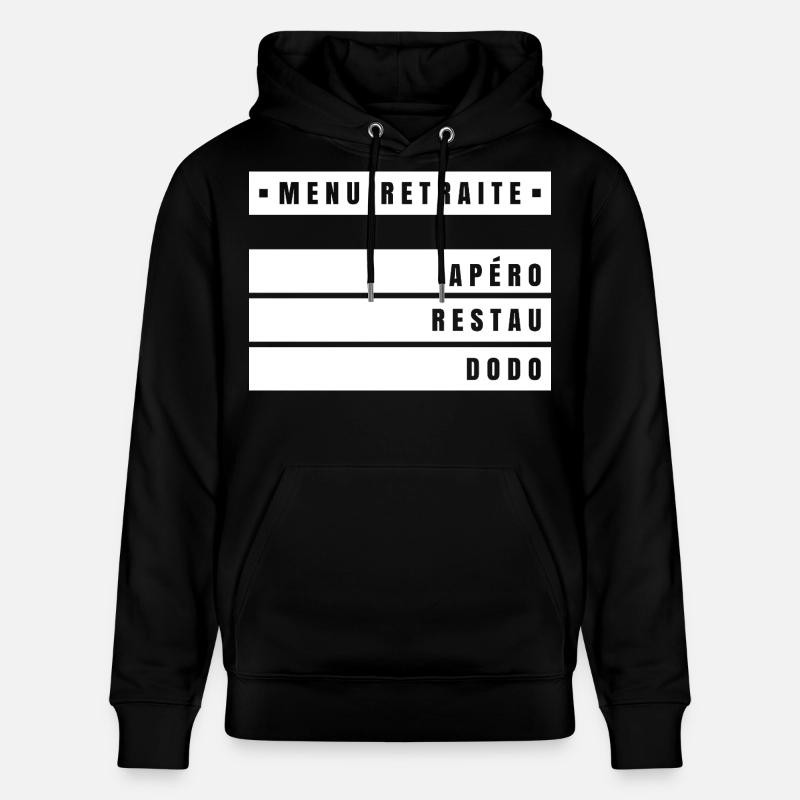 Menu Retraite (bandeau blanc) - Sweat à capuche bio CRUISER Stanley/Stella Unisexe - noir