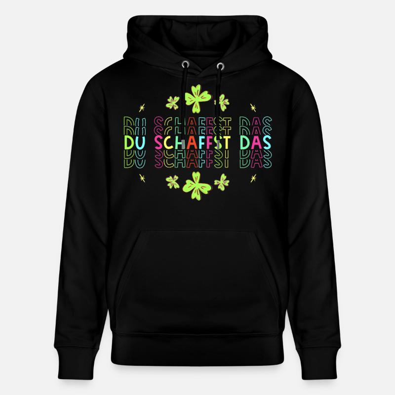 Du schaffst das! Glücksbringer Glücksklee neon - Stanley/Stella Unisex Bio-Hoodie CRUISER - Schwarz