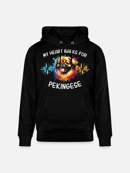 Pekingese Heart Line - Stanley/Stella CRUISER Unisex Organic Hoodie - black