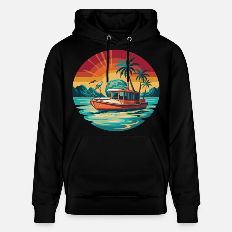 Retro Boat Sunset Tropics - Sweat à capuche bio CRUISER Stanley/Stella Unisexe - noir