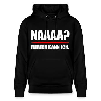 Flirt Spruch Naaaa - Stanley/Stella Unisex Bio-Hoodie CRUISER  - Schwarz - Vorne - Alina (178cm) & Michal (187cm)