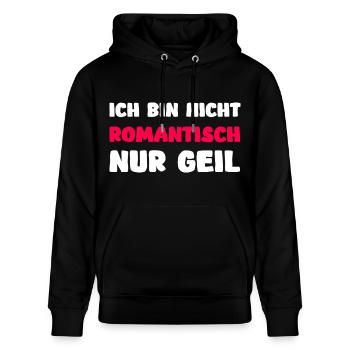 Ich bin nicht romantisch nur geil - Stanley/Stella Unisex Bio-Hoodie CRUISER  - Schwarz - Vorne - Alina (178cm) & Michal (187cm)