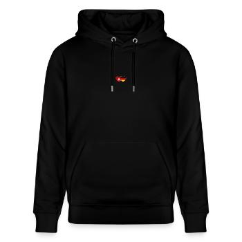 Schweiz Deutschland Flagge Herz - Stanley/Stella Unisex Bio-Hoodie CRUISER  - Schwarz - Vorne - Alina (178cm) & Michal (187cm)