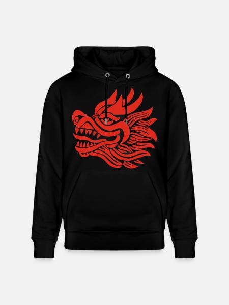 Chinese Dragon Head (Red) - Stanley/Stella CRUISER Unisex Organic Hoodie - black