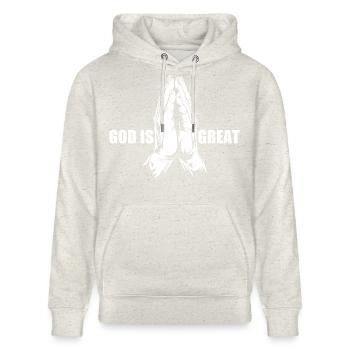 God is great - Beten - Gebet - betende Hände - Stanley/Stella Unisex Bio-Hoodie CRUISER  - Beige meliert - Vorne - Alina (178cm) & Michal (187cm)