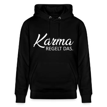 Karma regelt das - Stanley/Stella Unisex Bio-Hoodie CRUISER  - Schwarz - Vorne - Alina (178cm) & Michal (187cm)