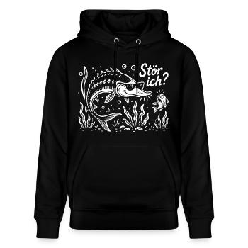 Stör ich? Hausen - Angler Spruch - Geschenk - Stanley/Stella Unisex Bio-Hoodie CRUISER  - Schwarz - Vorne - Alina (178cm) & Michal (187cm)