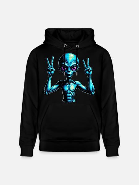 Futuristic Alien Peace Sign Illustration - Stanley/Stella CRUISER Unisex Organic Hoodie - black