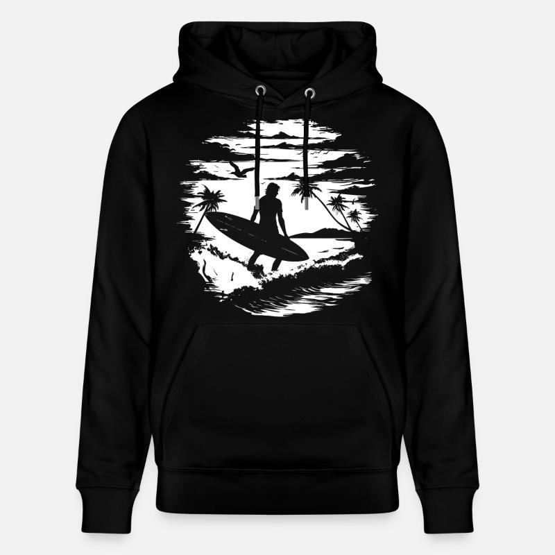 Dessin de surfeur - Sweat à capuche bio CRUISER Stanley/Stella Unisexe - noir
