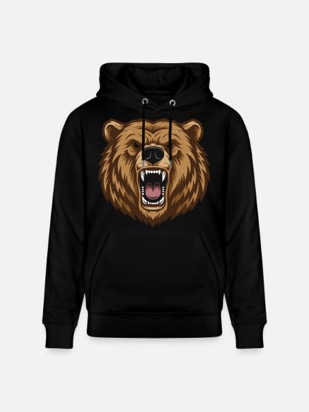 Grizzly_Head_Ours_Rugissant_Portrait - Stanley/Stella CRUISER Unisex Organic Hoodie - black