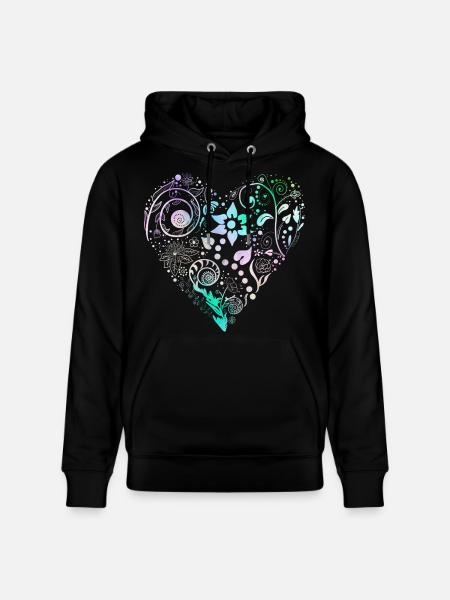 Flower Heart Pastel Dream - Stanley/Stella CRUISER Unisex Organic Hoodie - black