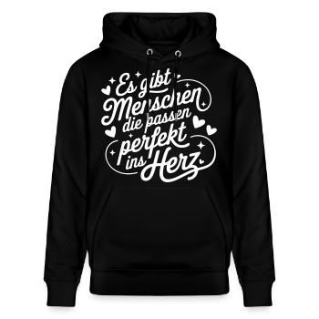 Es gibt Menschen die passen perfekt ins Herz - Stanley/Stella Unisex Bio-Hoodie CRUISER  - Schwarz - Vorne - Alina (178cm) & Michal (187cm)