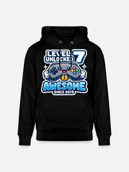 Level 7 Unlocked Awesome 2019 Birthday - Stanley/Stella CRUISER Unisex Organic Hoodie - black