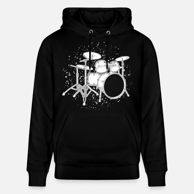 Dessin du kit de batterie - Sweat à capuche bio CRUISER Stanley/Stella Unisexe - noir