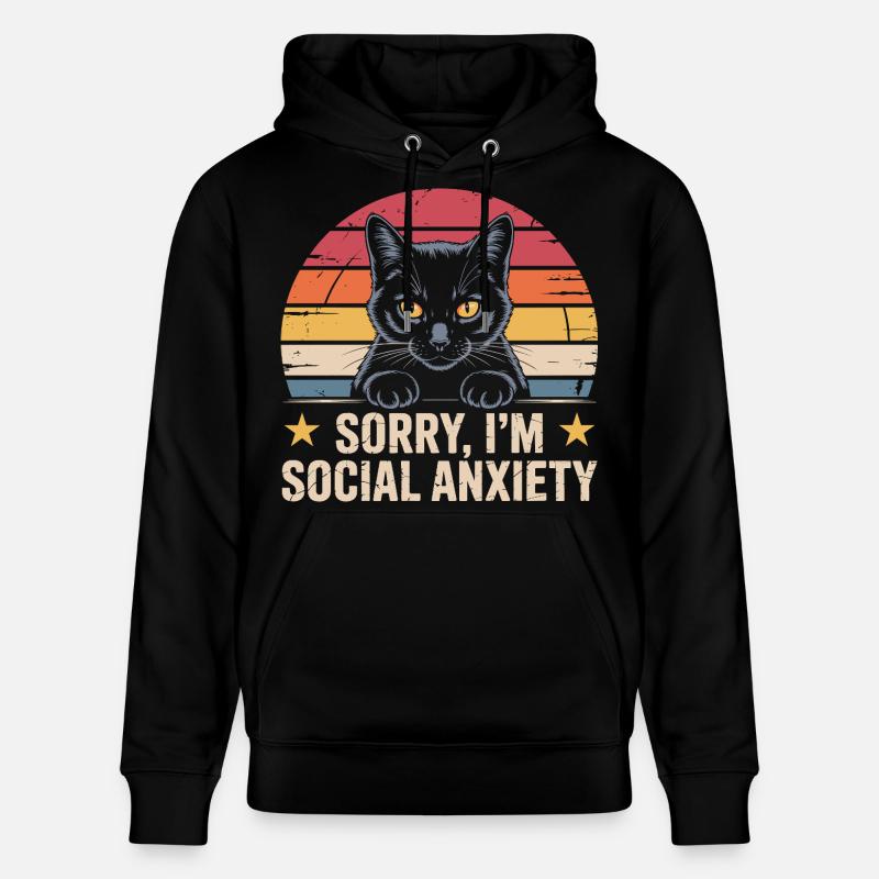 Anxiété sociale du chat noir rétro - Sweat à capuche bio CRUISER Stanley/Stella Unisexe - noir